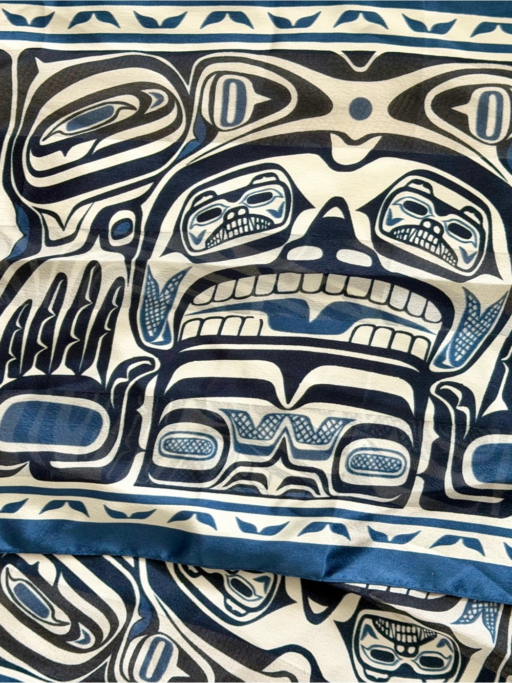 Magenta Blue and White Tribal Print Silk Scarf